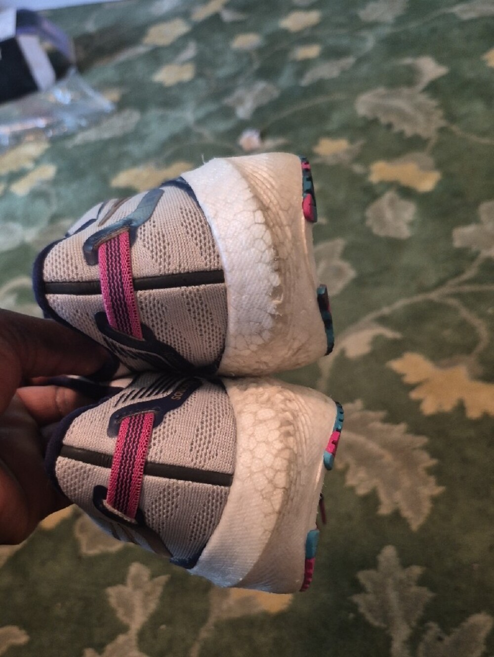 Saucony Women's White, Navy & Pink Running Shoes with Gold Accents - Picture 5 of 10